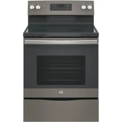 Front. GE - 5.3 Cu. Ft. Freestanding Electric Range with Self-cleaning - Slate.