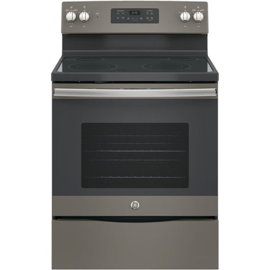 Front Zoom. GE - 5.3 Cu. Ft. Freestanding Electric Range with Self-cleaning - Slate.