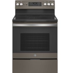 GE - 5.3 Cu. Ft. Freestanding Electric Convection Range with Self-Cleaning and No-Preheat Air Fry - Slate - Front_Zoom