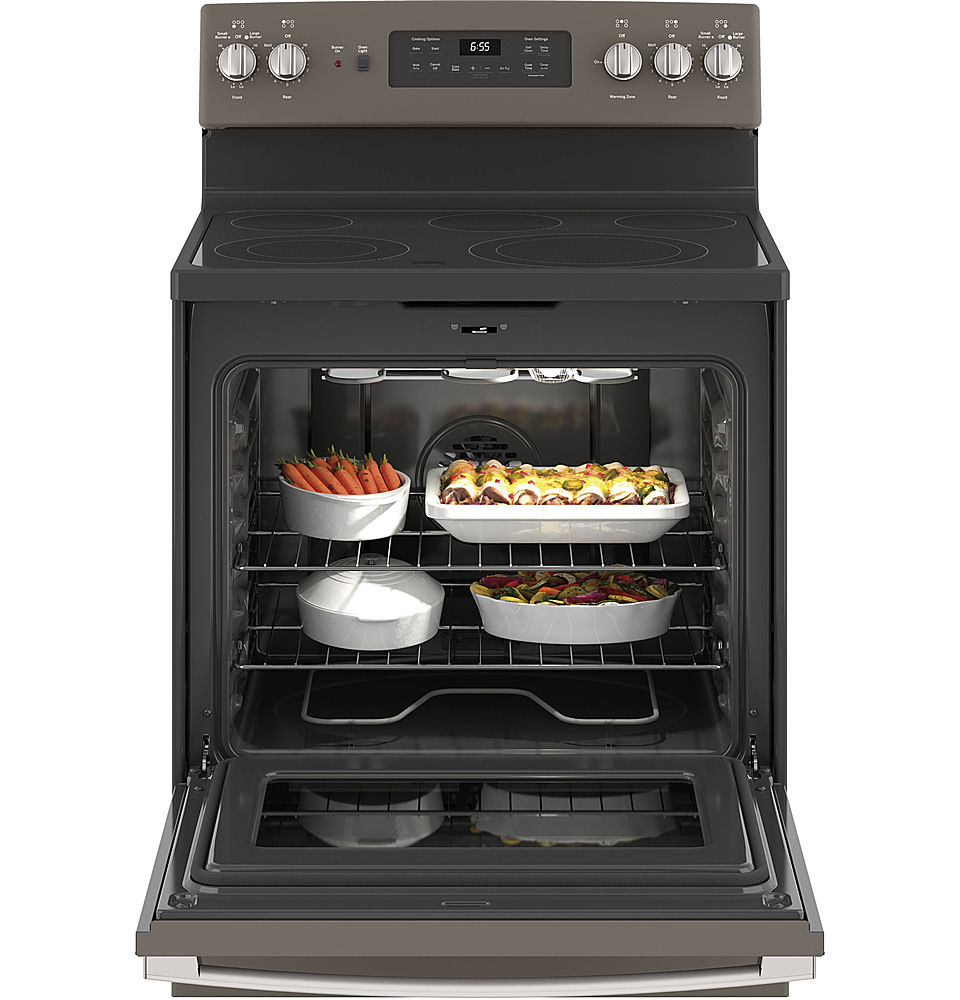 Left View: GE - 2.9 Cu. Ft. Freestanding Electric Range - Stainless Steel