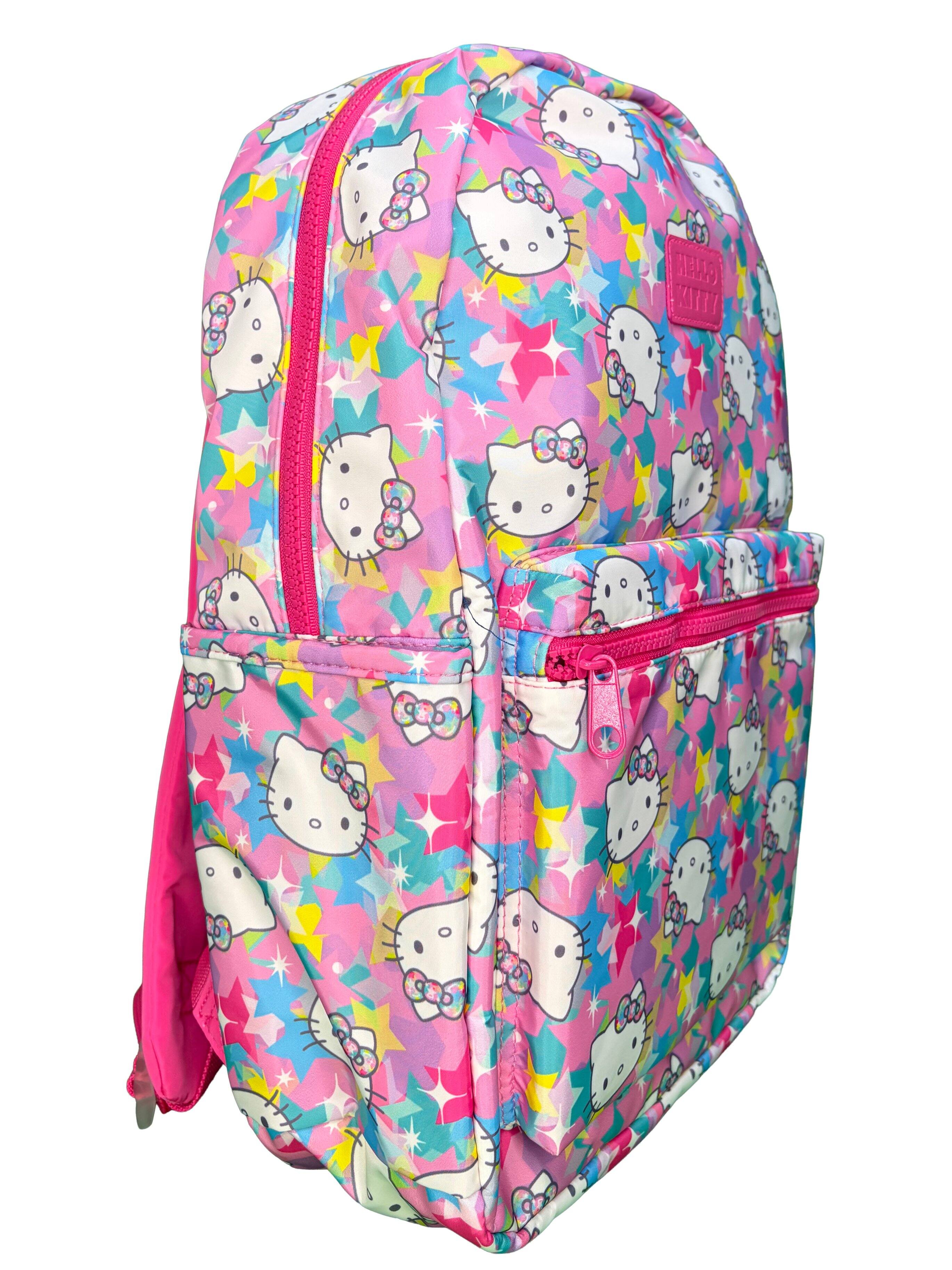 Alt View 2. Hello Kitty - Hello Kitty With Stars  all over 16" Kids Backpack for Girls, with a small front Pocket - Pink.