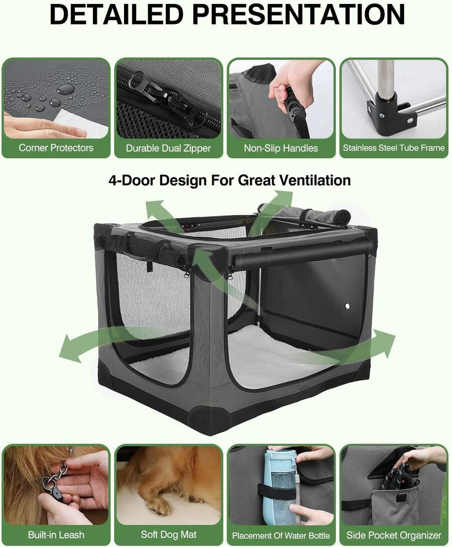 APRILSOUL 42 Inch Collapsible Travel Dog Crate for Medium Large Dogs ...