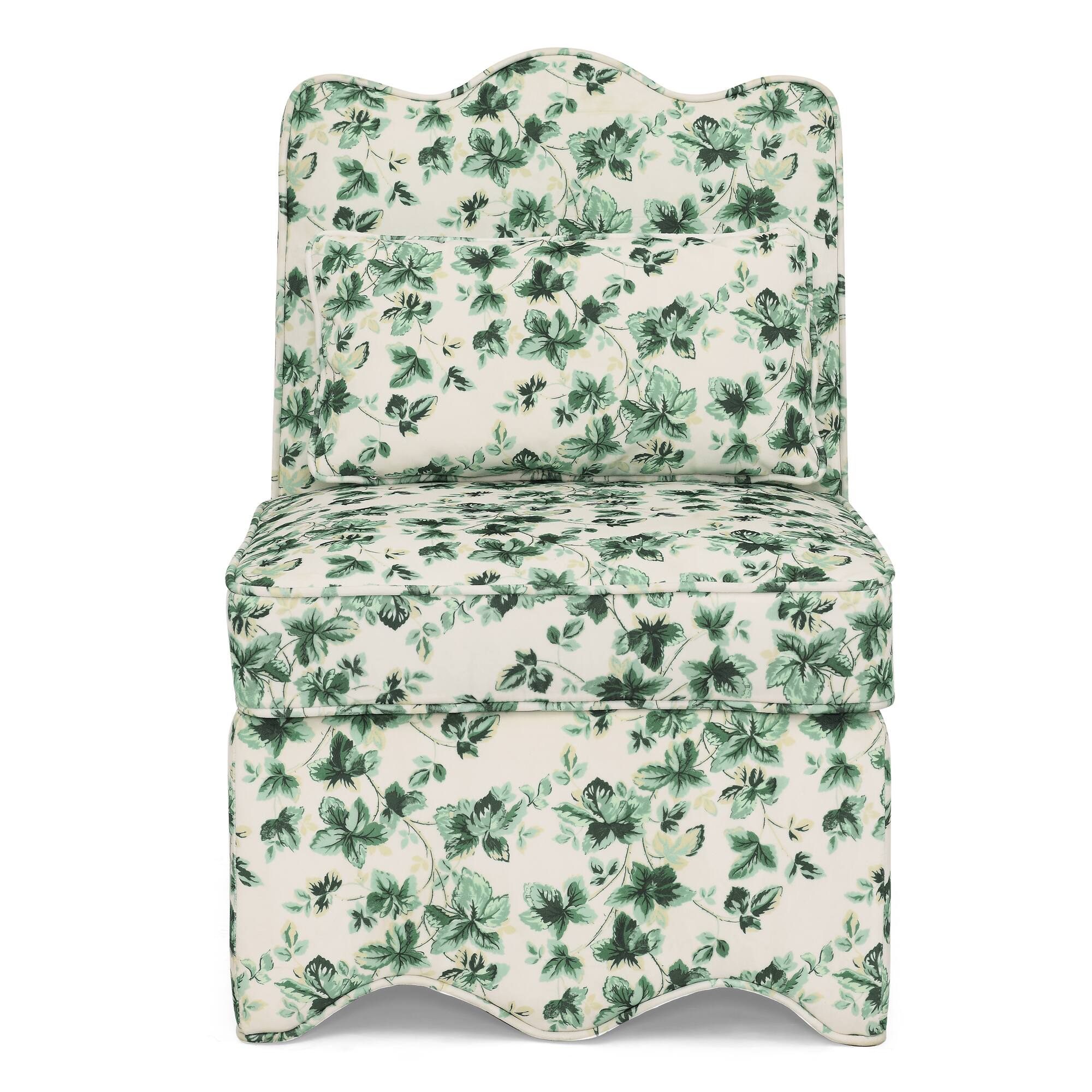 Alt View 5. Trinkets Crazed - Flannel Upholstered Accent Chair-Retro Single Sofa Chair with Floral Pattern, Armless Lounge Chair with Pillow - Green.