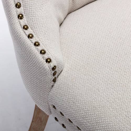 Alt View 4. LUCKY ONE - Assembled Tufted Linen Dining Chair Set of 2 with Wood Legs Nailhead Trim High Back - Beige.