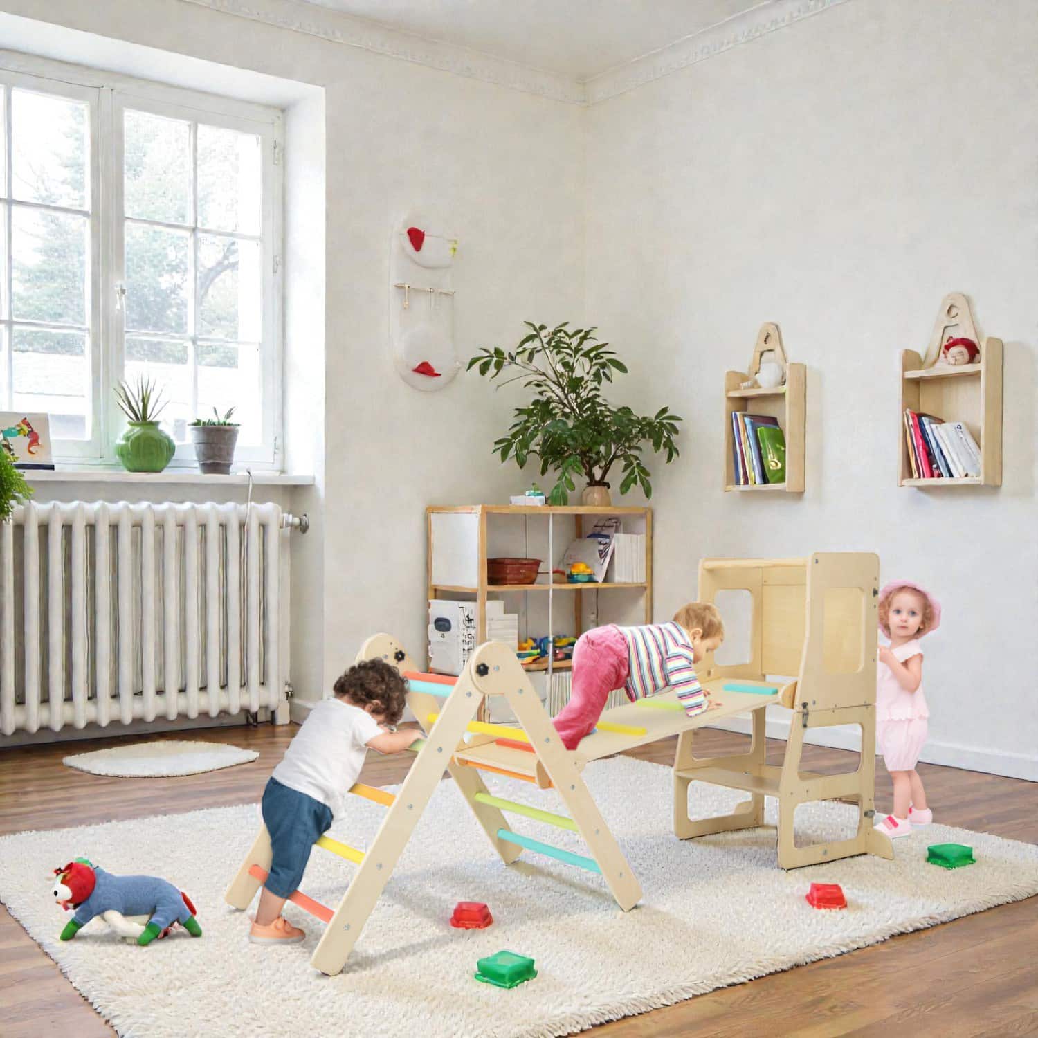 BreeBe - Versatile 7-in-1 Kids Climbing Playset with Linked Table and Chair - Multicolor