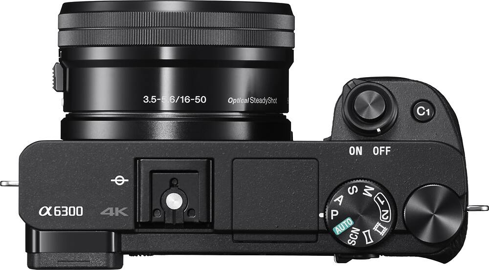 Top. Sony - Alpha a6300 Mirrorless Camera with E PZ 16–50 mm F3.5–5.6 OSS Lens - Black.