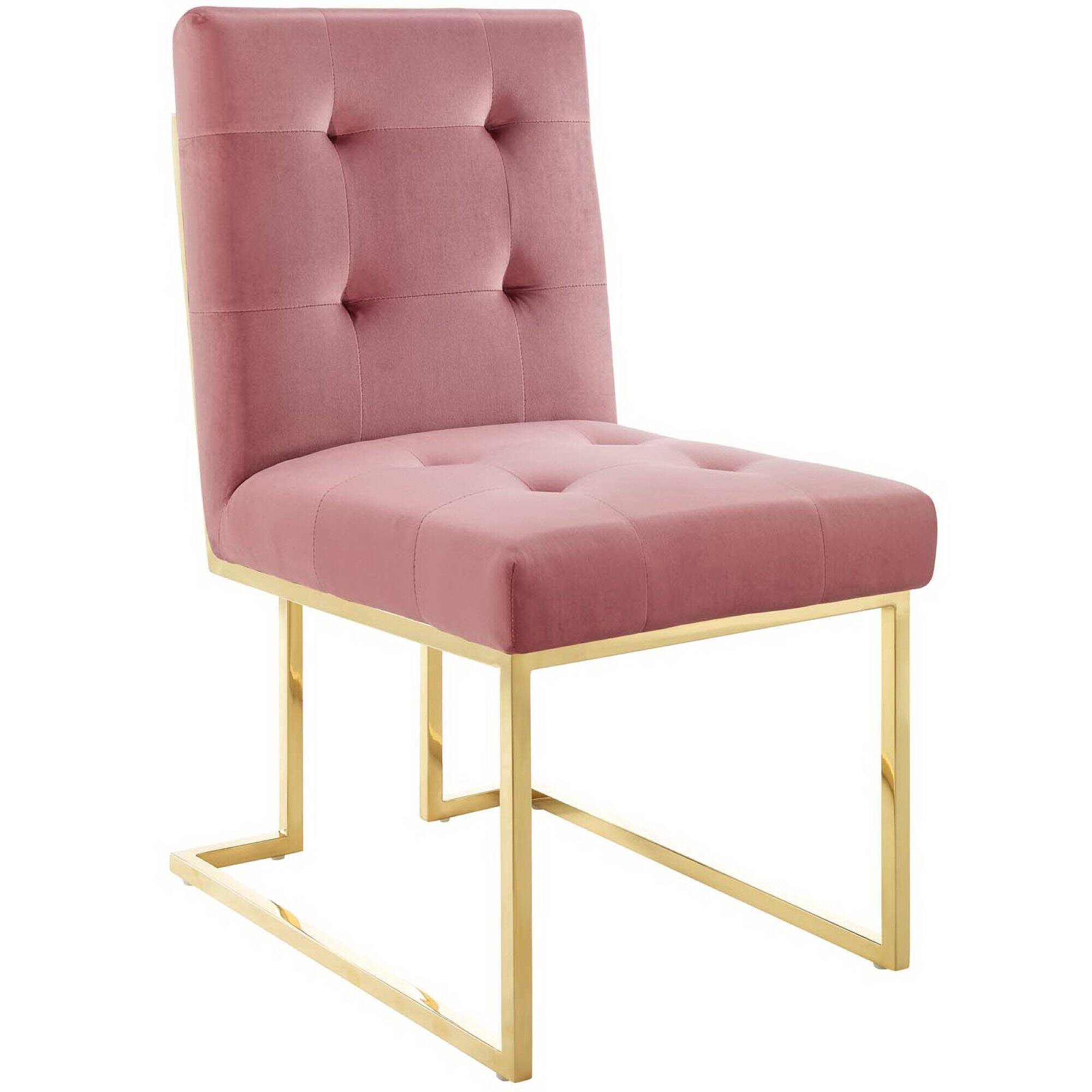 Angle. Modway - Privy Gold Stainless Steel Performance Velvet Dining Chair by Modway - Gold Dusty Rose.