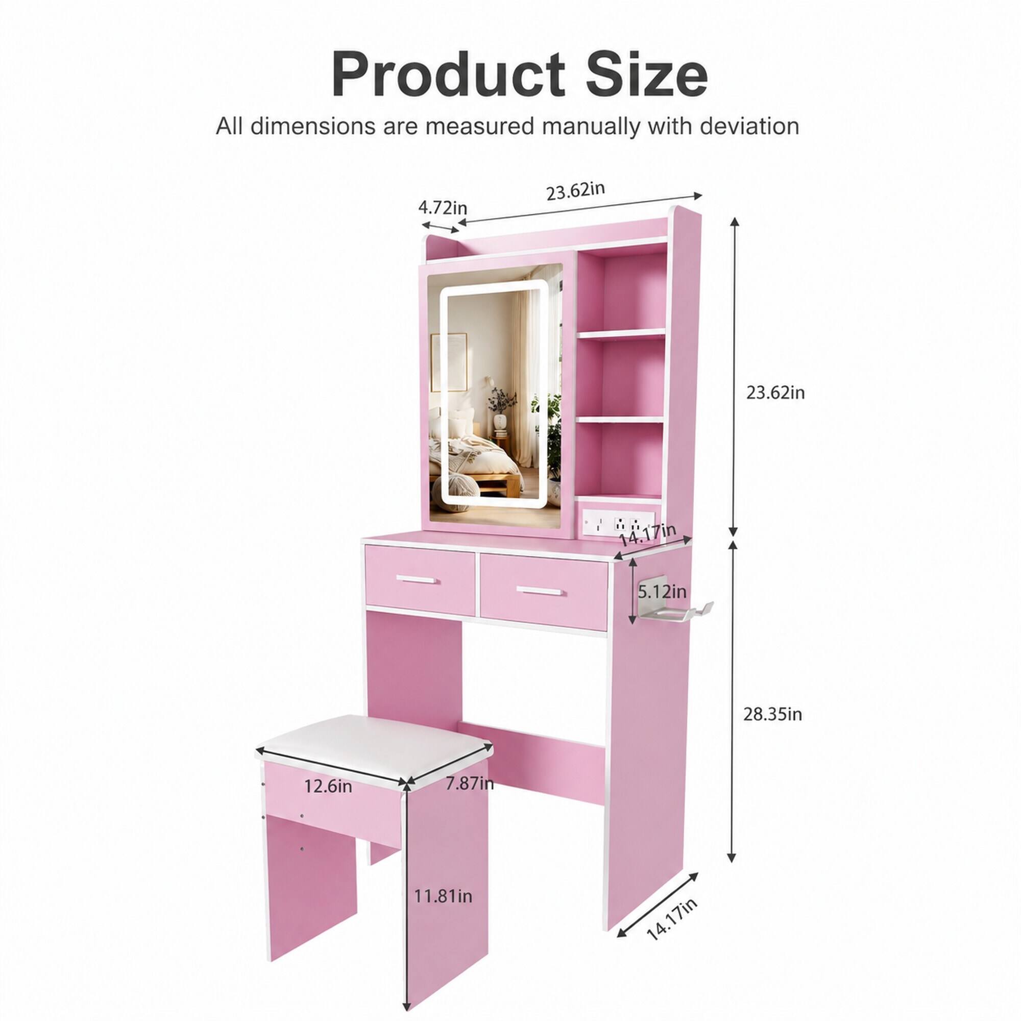 Product Size  
All dimensions are measured manually with deviation

4.72in  
23.62in  
23.62in  
5.12in  
28.35in  
12.6in  
7.87in  
11.81in  
14.17in