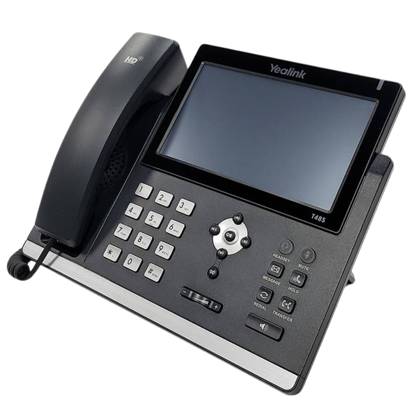 HD Yealink T48S

1 2 AKC 3 4 DE D 5 - 7 6 INO Au 8 TUN * 9 SES 0 # SEND

K OR T48S

HEADSET 4 MUTE MESSAGE & HOLD REDIAL C-C TRANSFER