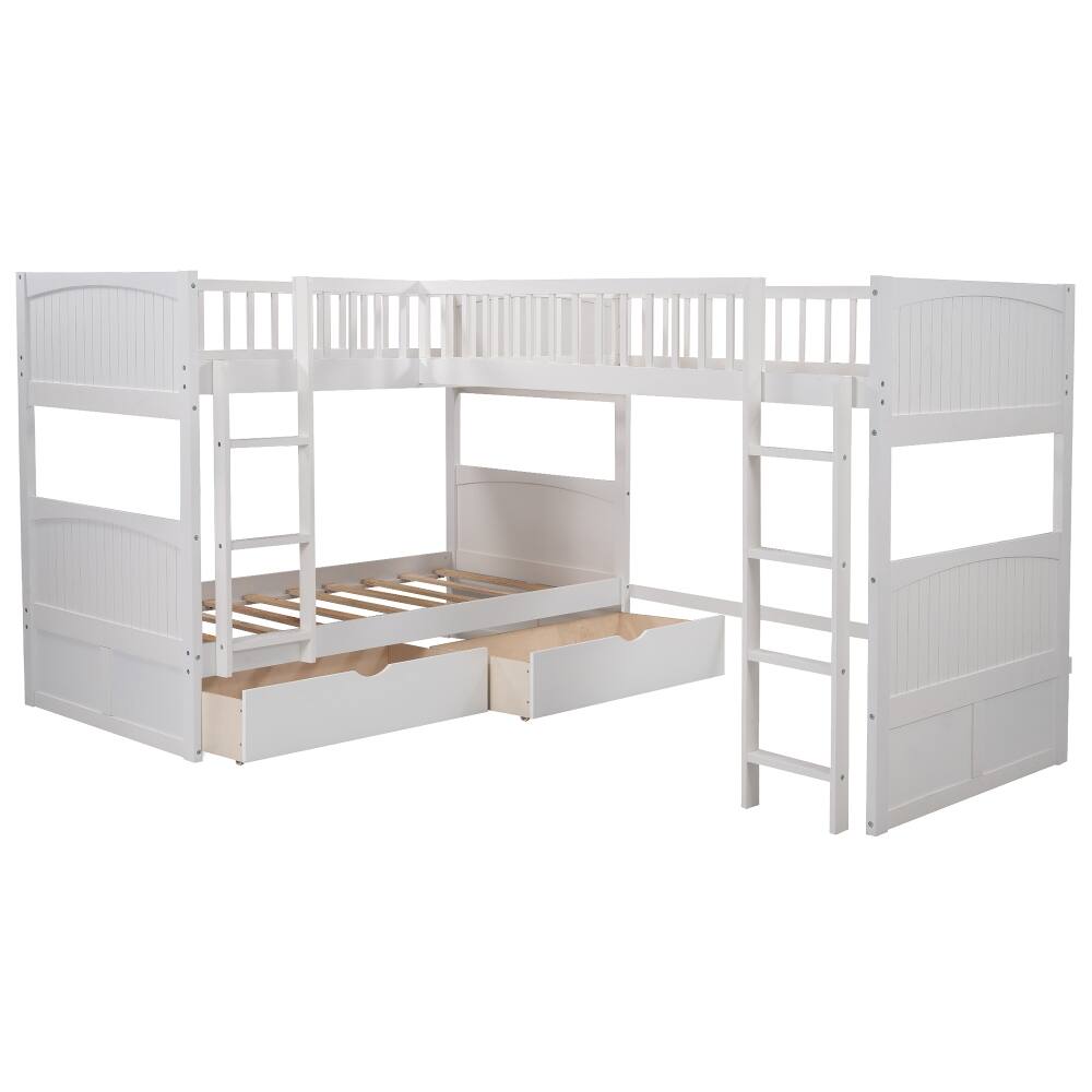 Alt View 2. Loheer - Loheer Twin Bunk Bed with Loft Attached, White Triple Bunk Bed with Drawers - White.