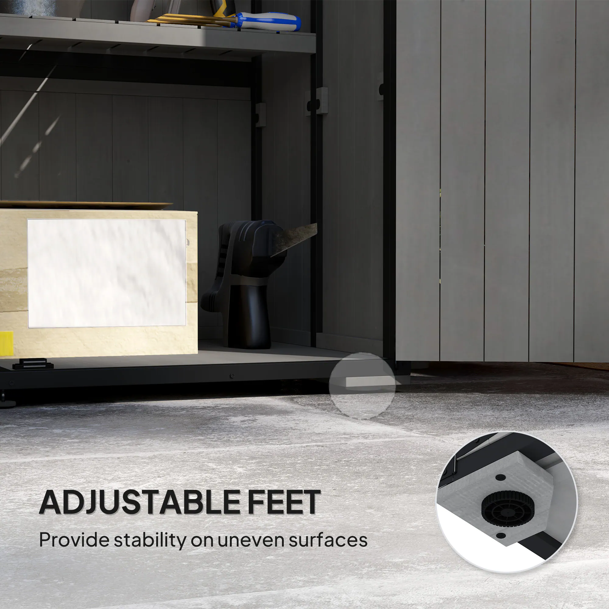 ADJUSTABLE FEET
Provide stability on uneven surfaces