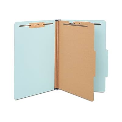 Front. Staples - 60% Recycled Pressboard Classification Folder, 1-Divider, 1.75" Expansion, Legal Size, Light Blue, 20/Box - Light Blue.