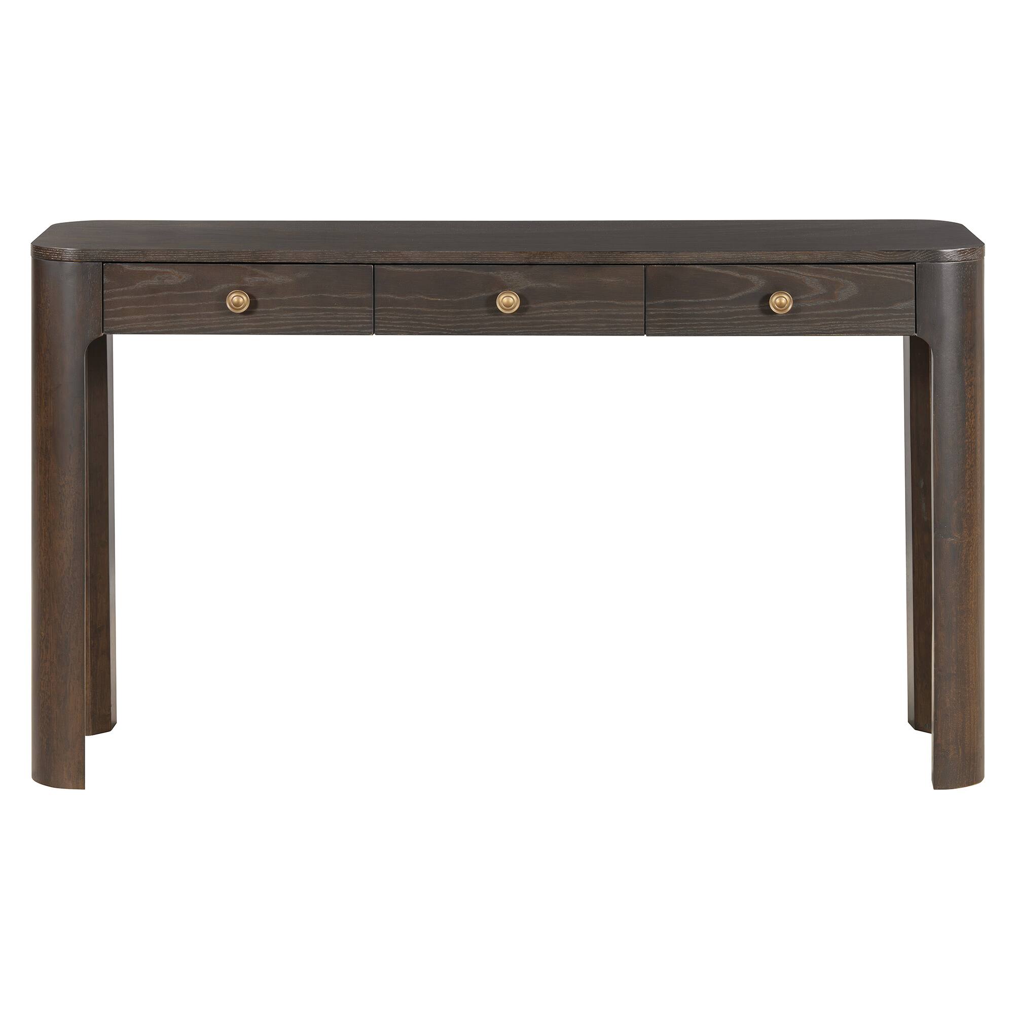 Alt View 4. Z-Edge - Console Table with Curved Corners, Entryway Table with 3 Concealed Drawers, Sofa Table with Thick Legs for Living Room - Espresso.