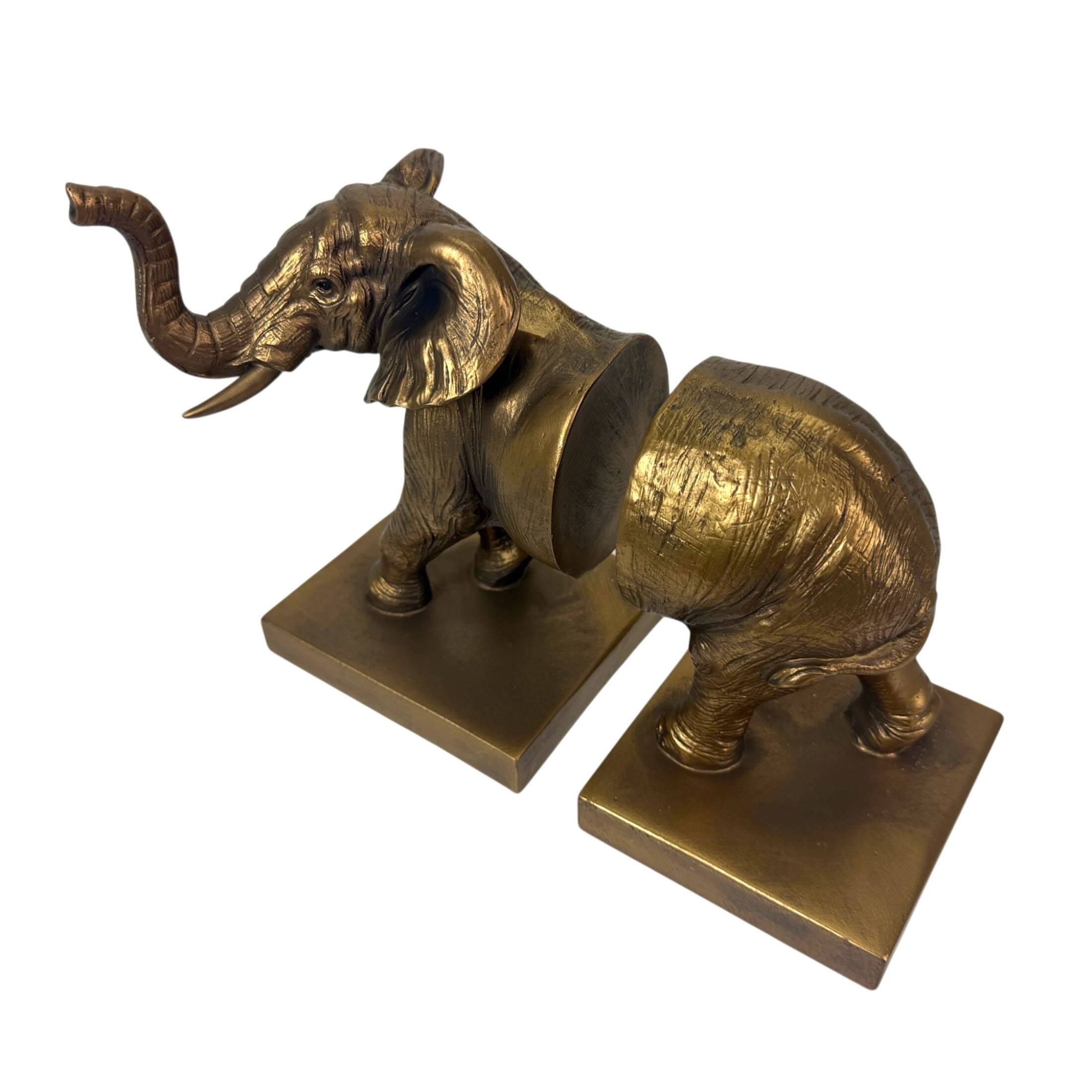 Alt View 4. Things2Die4 - Elephant Bookends Set of 2 Antique Copper Resin Decorative Book Holders - Bronze.