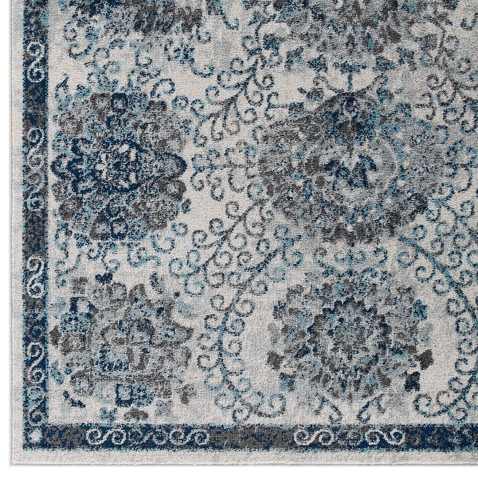 Alt View 2. Modway - Entourage Kensie Distressed Floral Moroccan Trellis Area Rug - Ivory and Blue.