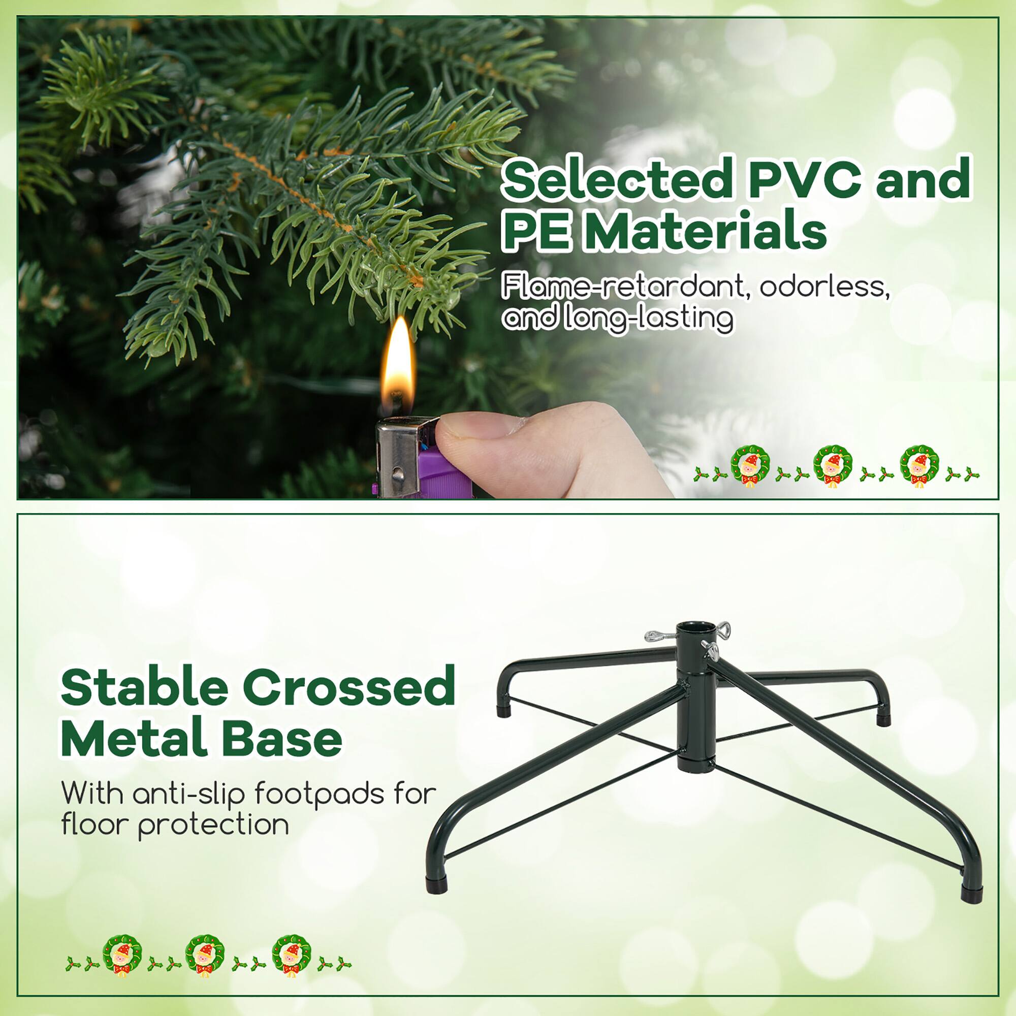 Selected PVC and PE Materials  
Flame-retardant, odorless, and long-lasting  

Stable Crossed Metal Base  
With anti-slip footpads for floor protection