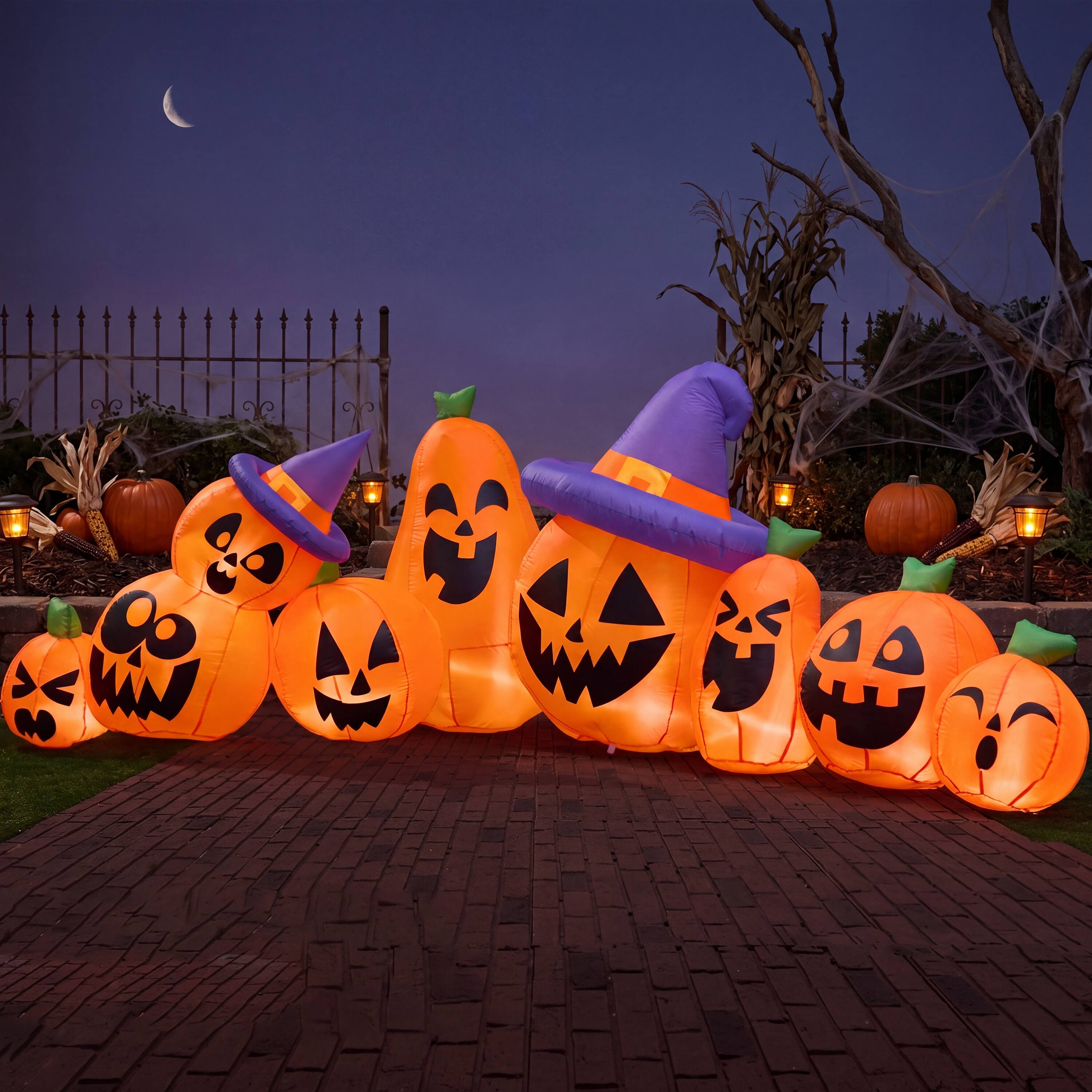 Alt View 2. Joyfy - 12.5FT 9-Piece Pumpkin Inflatable Halloween Decoration – Built-in LEDs for Yard, Garden, Lawn & Outdoor Party Displays - orange.