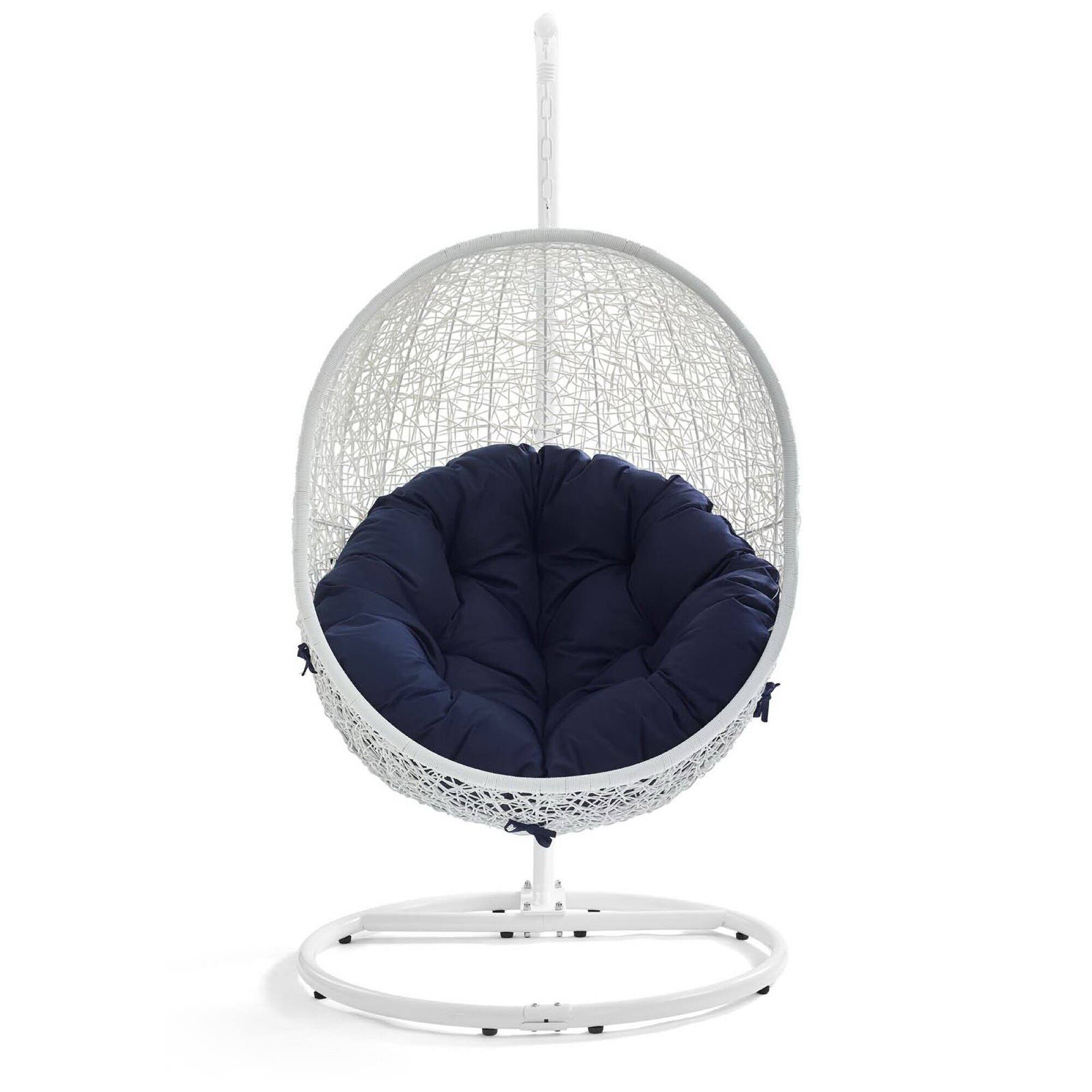Back. Modway - Hide Outdoor Patio Sunbrella® Swing Chair With Stand by Modway - White Navy.