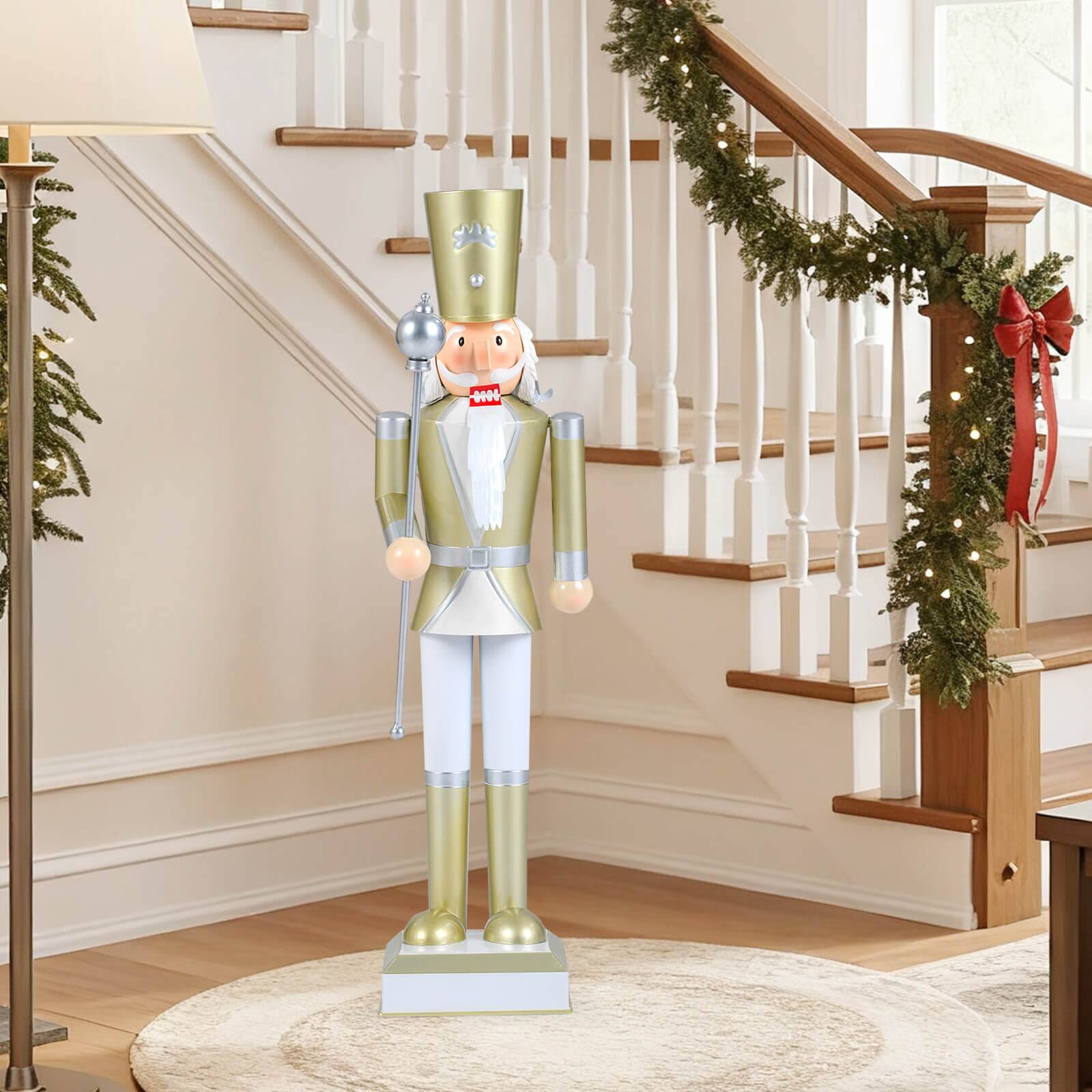 Alt View 4. Costway - Costway 32.5" Christmas Nutcracker with High Hat & Beautiful Scepter, Uniform & Boots for Yard - Gold.