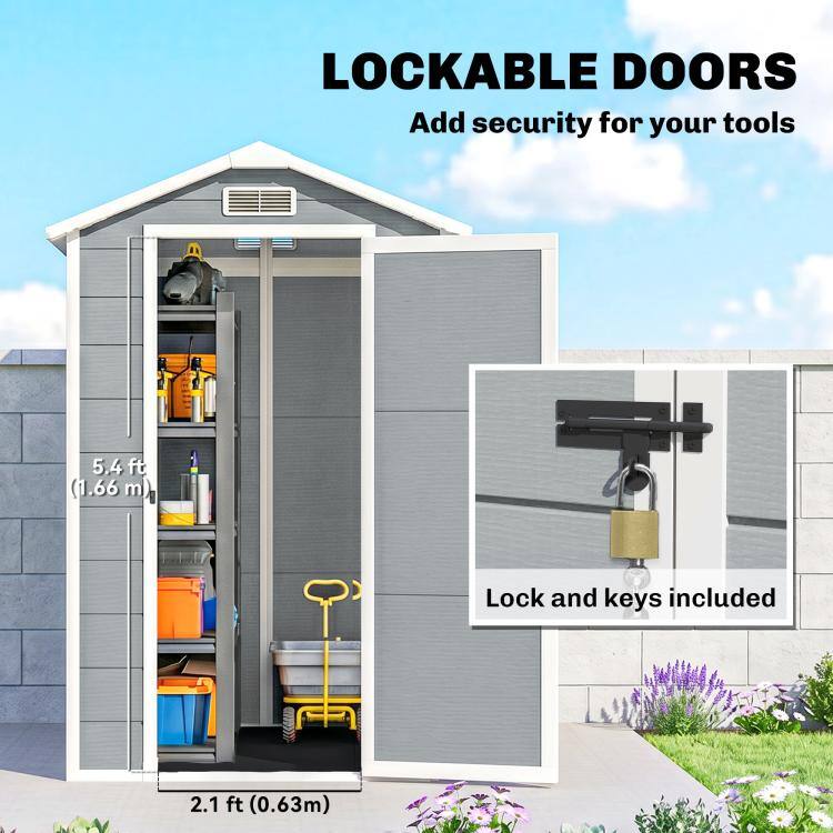 LOCKABLE DOORS  
Add security for your tools  

5.4 ft (1.66 m)  
Lock and keys included  
2.1 ft (0.63 m)