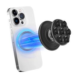 Topteng - MagSafe Phone Grip – Silicone Suction Cup Stand, Strong Magnet, One-Handed Operation, Fit for iPhone 12-17 Series - Black