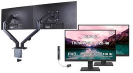 Lenovo - ThinkVision S22-4e 22" FHD Monitor, 4ms Response Time, Anti-Glare, Flicker-Free (64CBKAT6UZ) 2Pack w/DKZ Hub & Dual Arms - Black