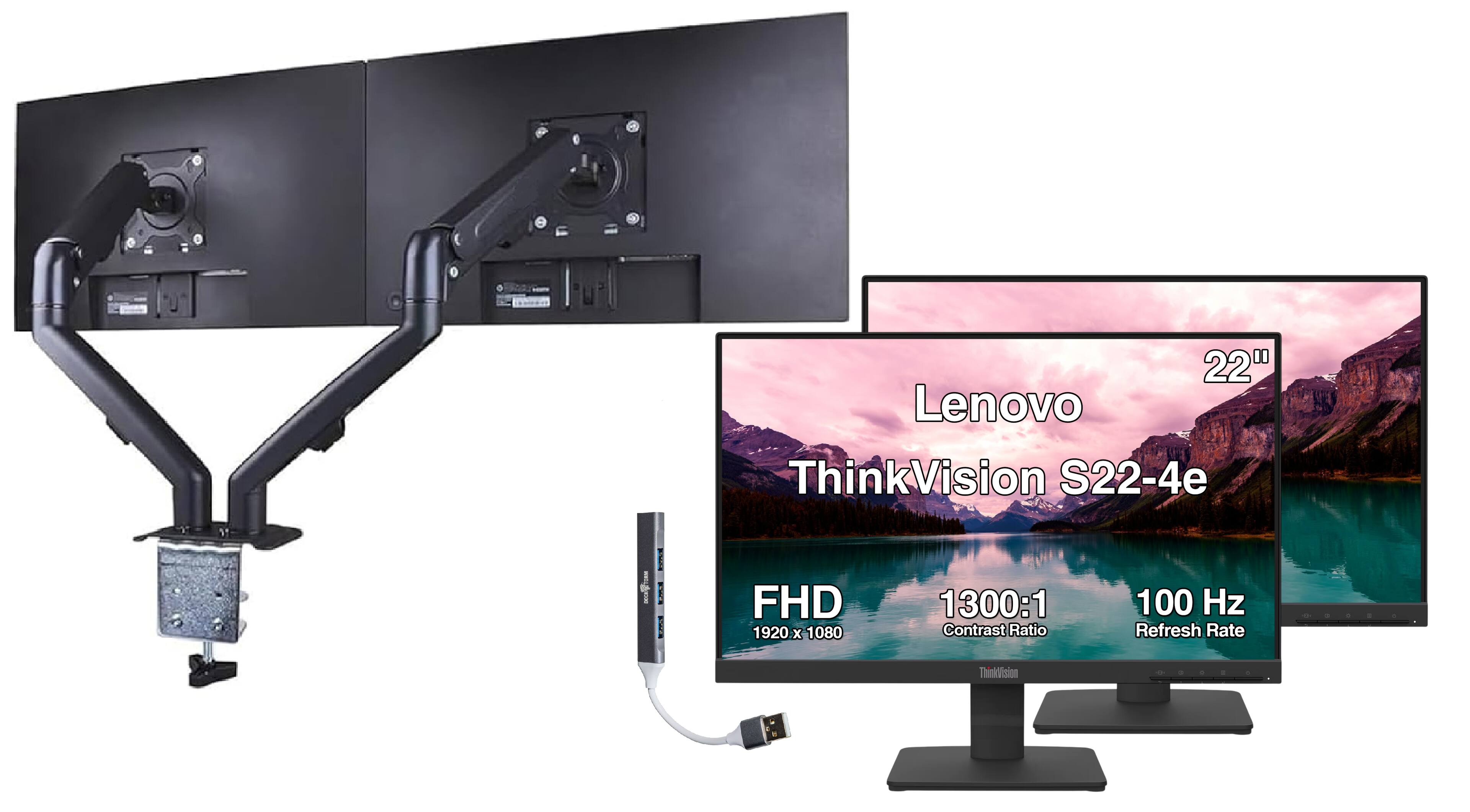 22" Lenovo ThinkVision S22-4e  
FHD 1920 x 1080  
1300:1 Contrast Ratio  
100 Hz Refresh Rate  
ThinkVision