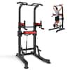 Front. VEVOR - Pull Up Bar, 330 LBS Power Tower Dip Station, Workout Dip Station with H-Shaped Stable Base & Assistance Platform - Black.