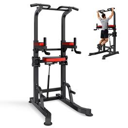 VEVOR - Pull Up Bar, 330 LBS Power Tower Dip Station, Workout Dip Station with H-Shaped Stable Base & Assistance Platform - Black