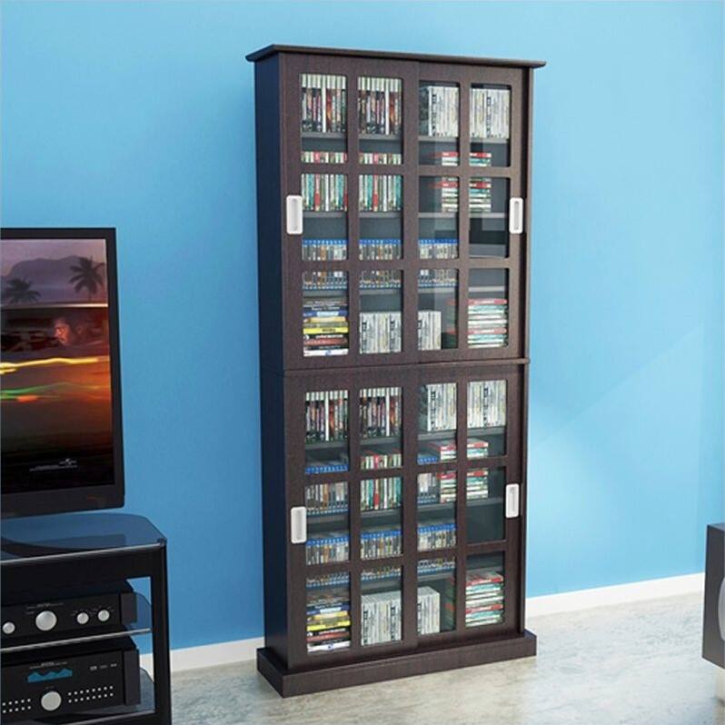 Front. Atlantic - Windowpane 720 Media Cabinet with Sliding Glass Doors - Espresso.