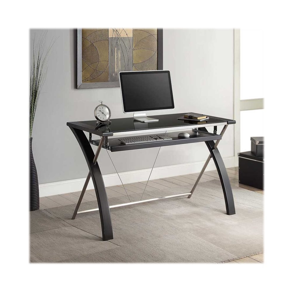 Left View: Flash Furniture - Computer Desk with Raised Border and Metal Frame - Black