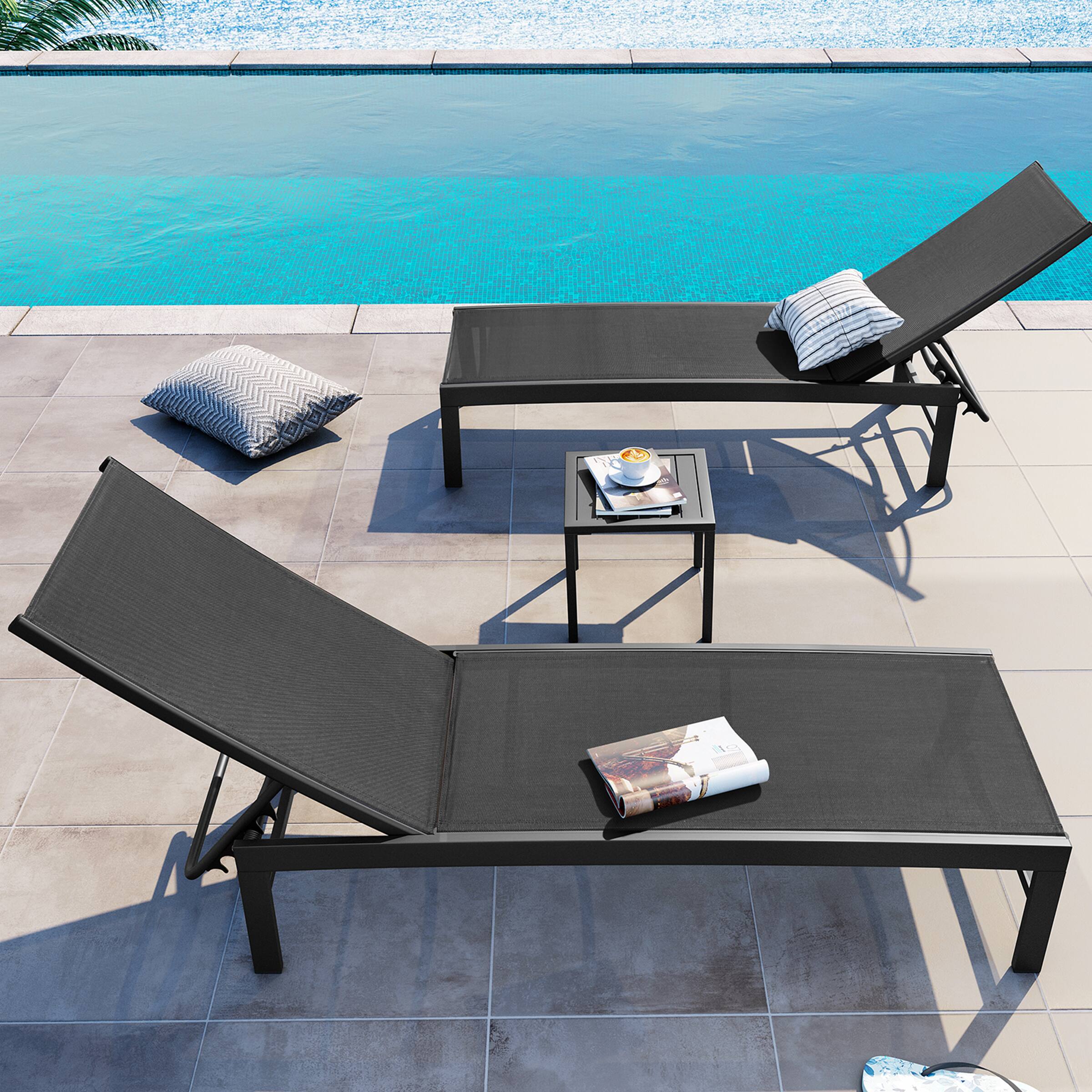 Angle. Crestlive Products - Crestlive Products 3 pcs Outdoor Aluminum Mesh Chaise Lounge Chairs and Side Table Set with Adjustable Backrest Black - Black.