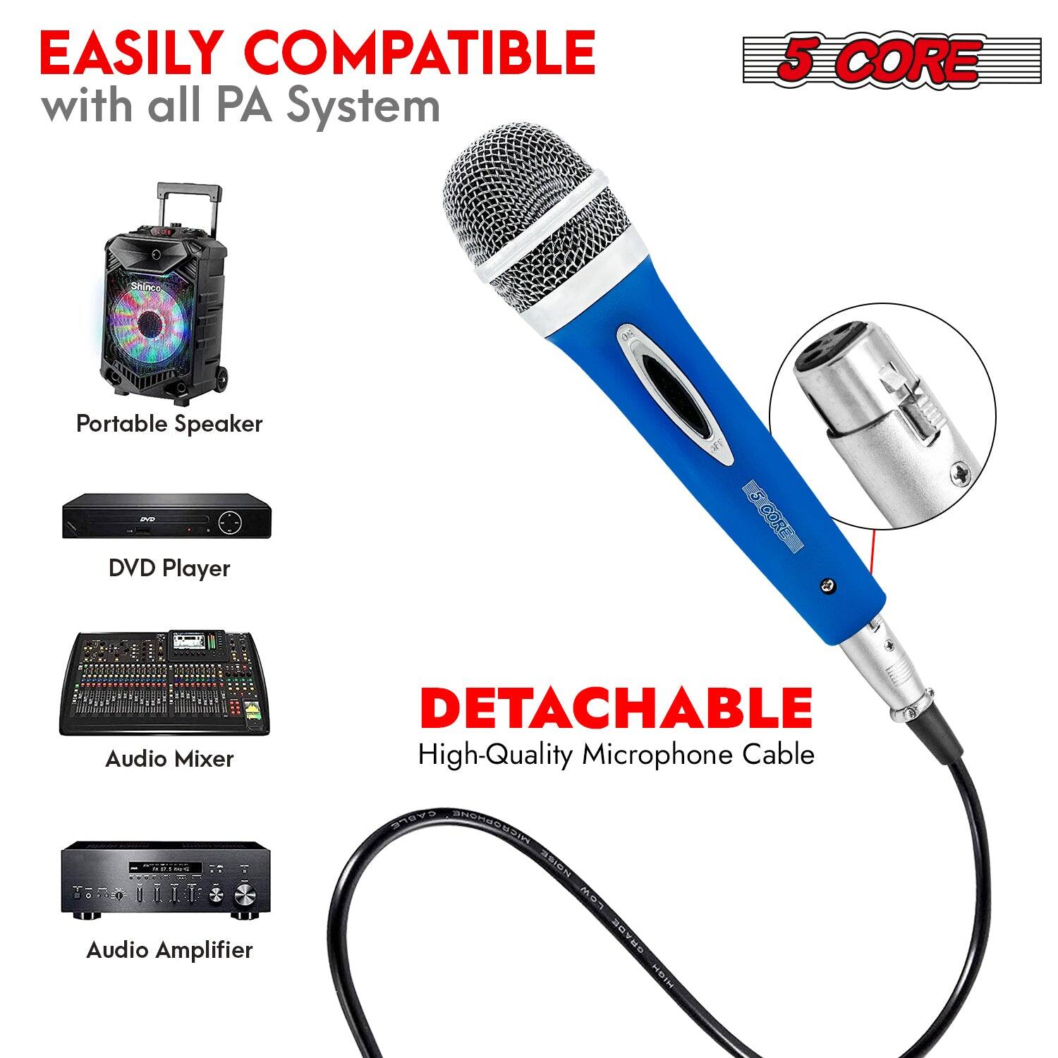 Easily compatible with all PA System. 5-Core OE Portable Speaker - DVD Player, Audio Mixer, Audio Amplifier, Detachable High-Quality Microphone Cable.