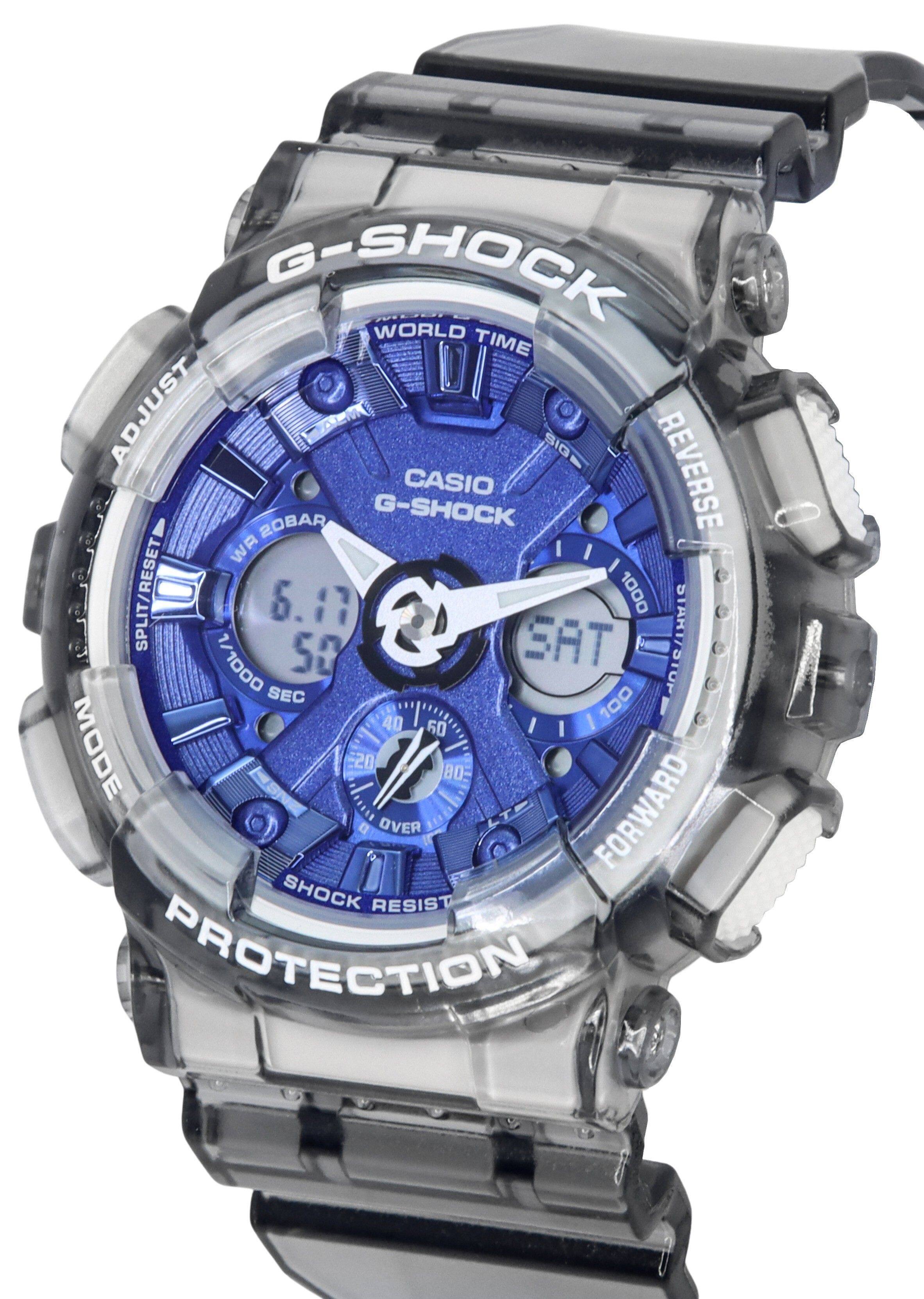 G-SHOCK  
WORLD TIME  
ADJUST  
CASIO  
G-SHOCK  
WA 20BAR  
SPLIT/RESET  
6.17  
50  
SEC  
1/1000  
MODE  
-20 / 80  
OVER  
FORWARD  
SHOCK RESIST  
PROTECTION  
REVERSE  
START/STOP  
100  
40  
60  
1000  
SAT