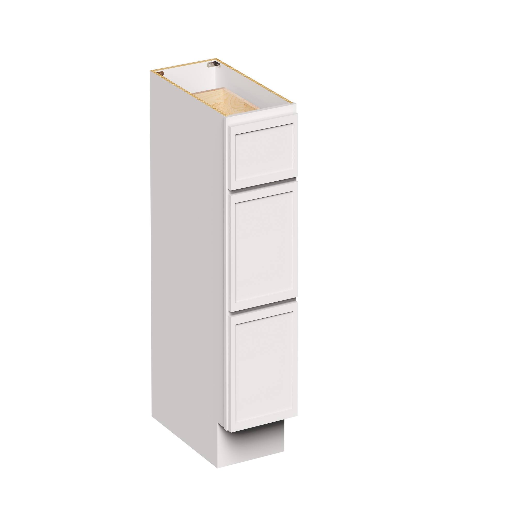 Angle. Boyel Living - 12-in W x 34.5-in H x 24-in D Slim Shaker RTA Kitchen 3-Drawer Base Cabinet with Soft-Close Drawers - Snow White.