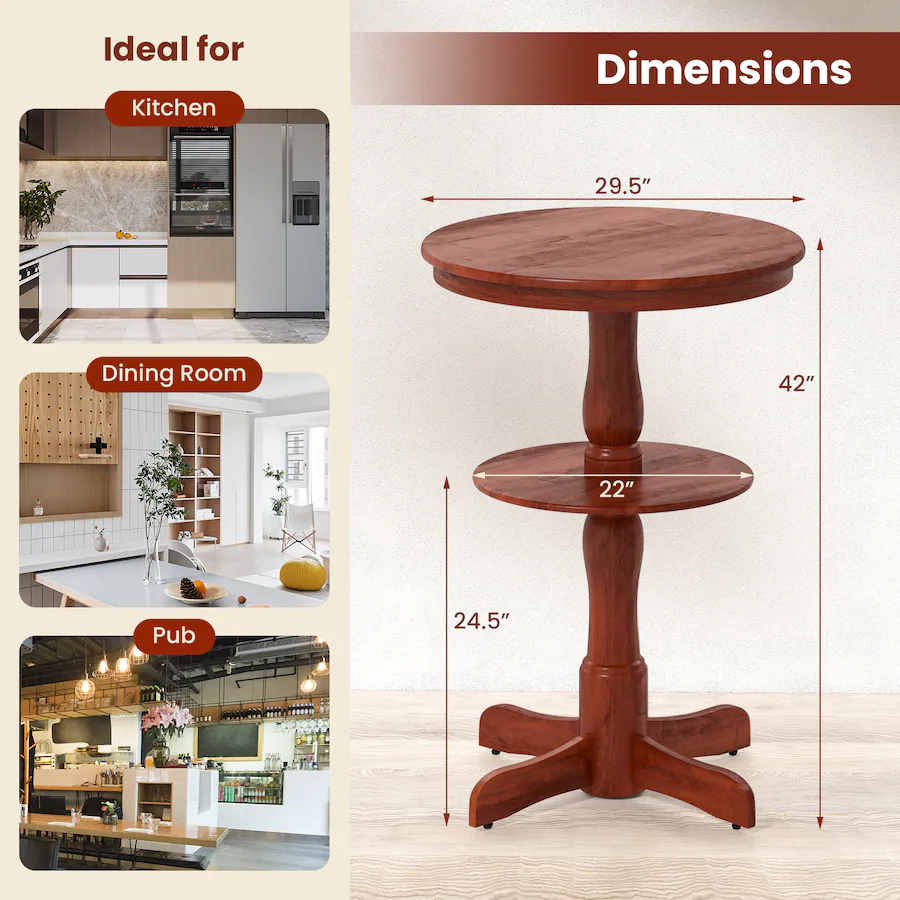 Table High Rack Gymax 2 Tier Round High Top Table w/ Storage Shelf & Pedestal Base for ...