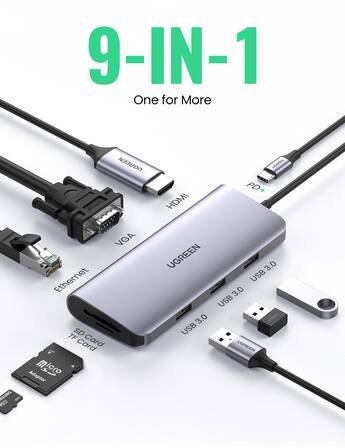 UGREEN 9 in 1 Docking Station with Dual Monitor (HDMI+VGA, 100W PD UGREEN 9 in 1 Docking Station with Dual Monitor (HDMI+VGA, 100W PD