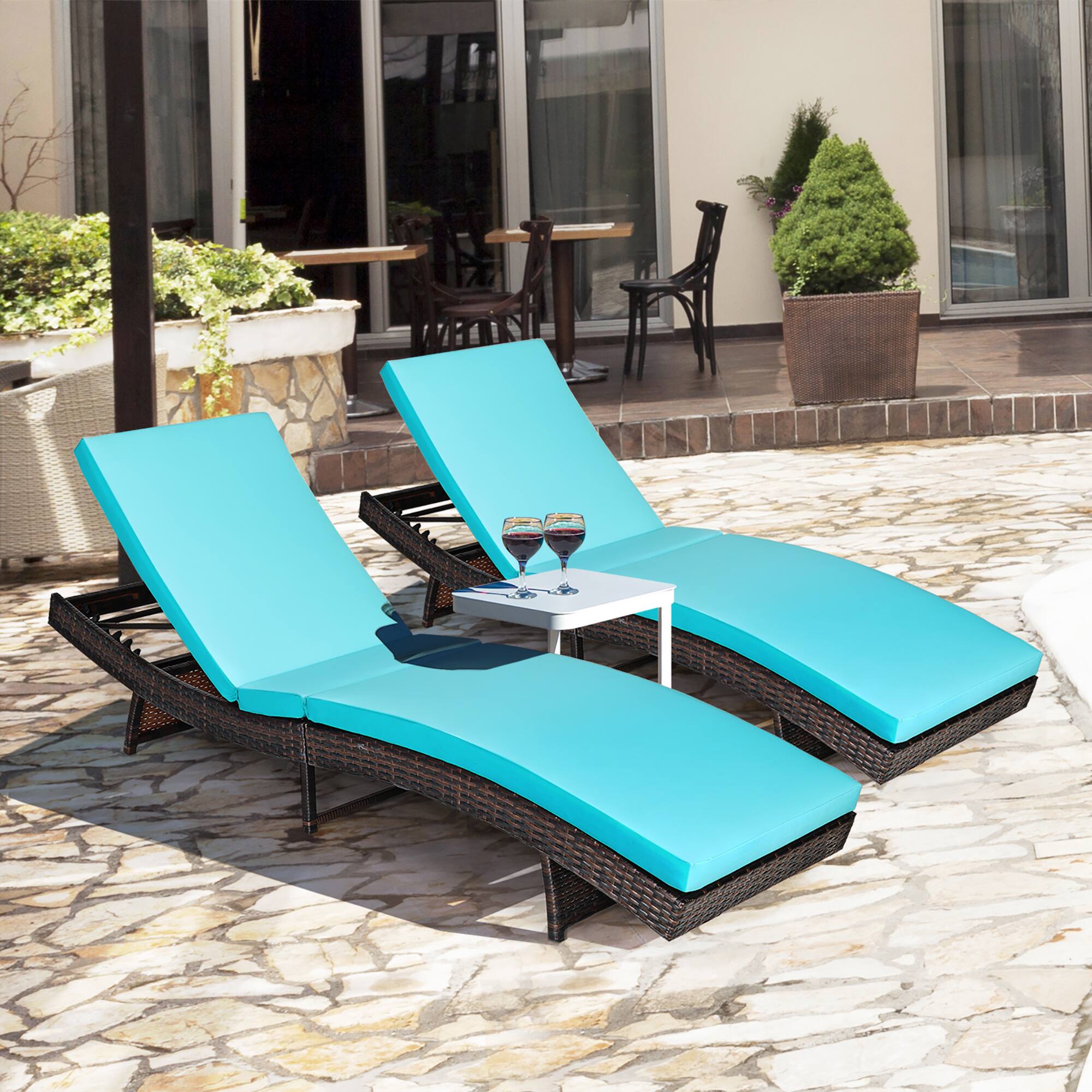 Alt View 1. Costway - 2PCS Patio Rattan Folding Lounge Chair Adjustable Cushion - Turquoise.