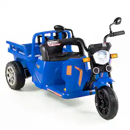 Costway - 12V Kids Motorcycle with 3 Wheels, Trailer, Shovel, 2 x 75W Motors, 2 Speed Levels - Blue