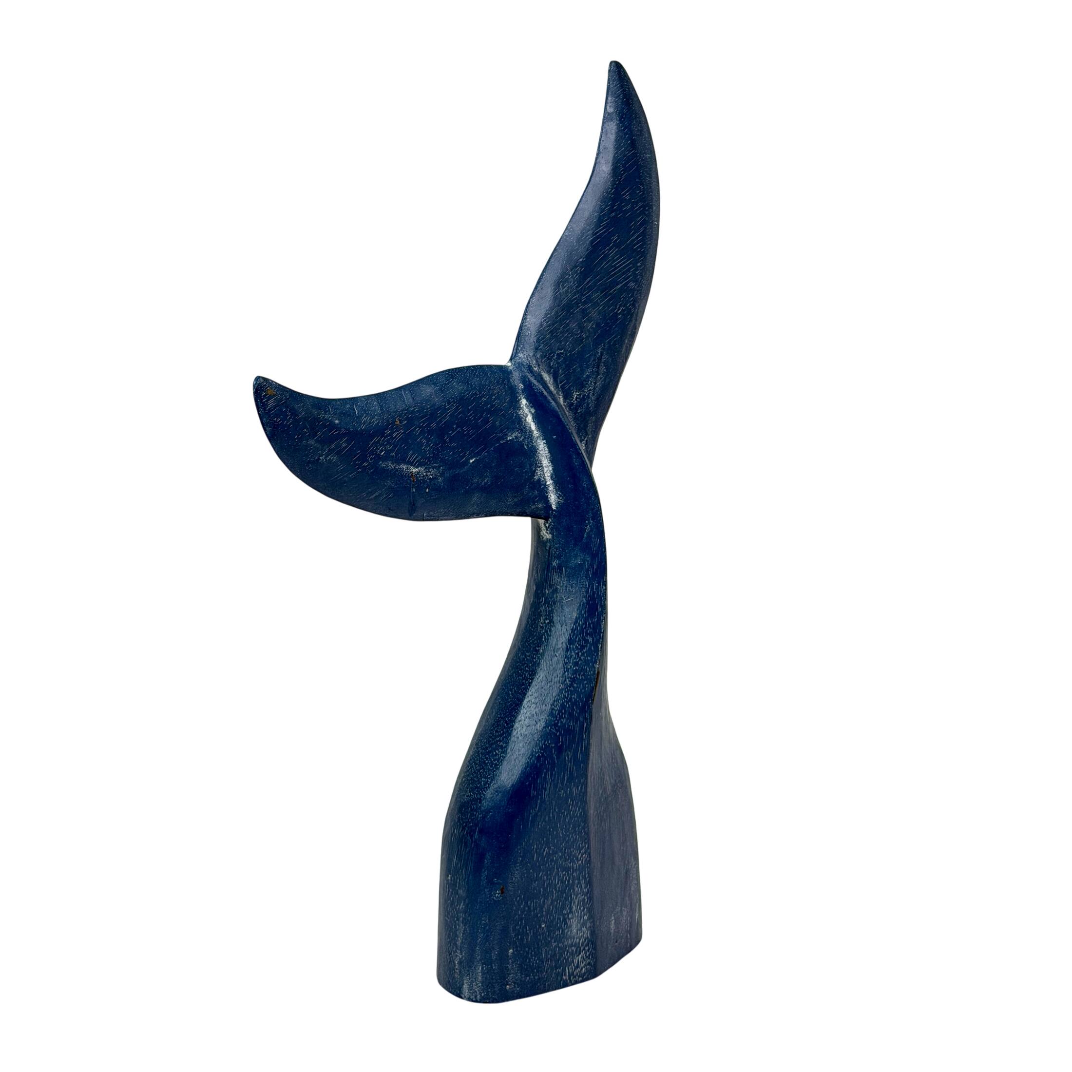 Alt View 1. Things2Die4 - Blue Wooden Whale Tail Sculpture 25 Inch Nautical Coastal Freestanding Decor - Blue.