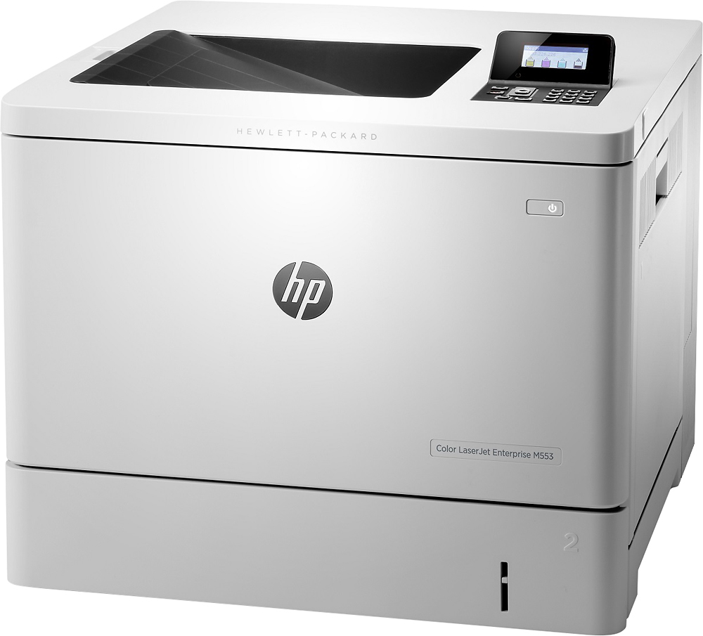 Left View: HP - Color LaserJet Enterprise M553n - Color - 1200 x 1200 dpi Print - Plain Paper Print - Desktop Laser Printer - White