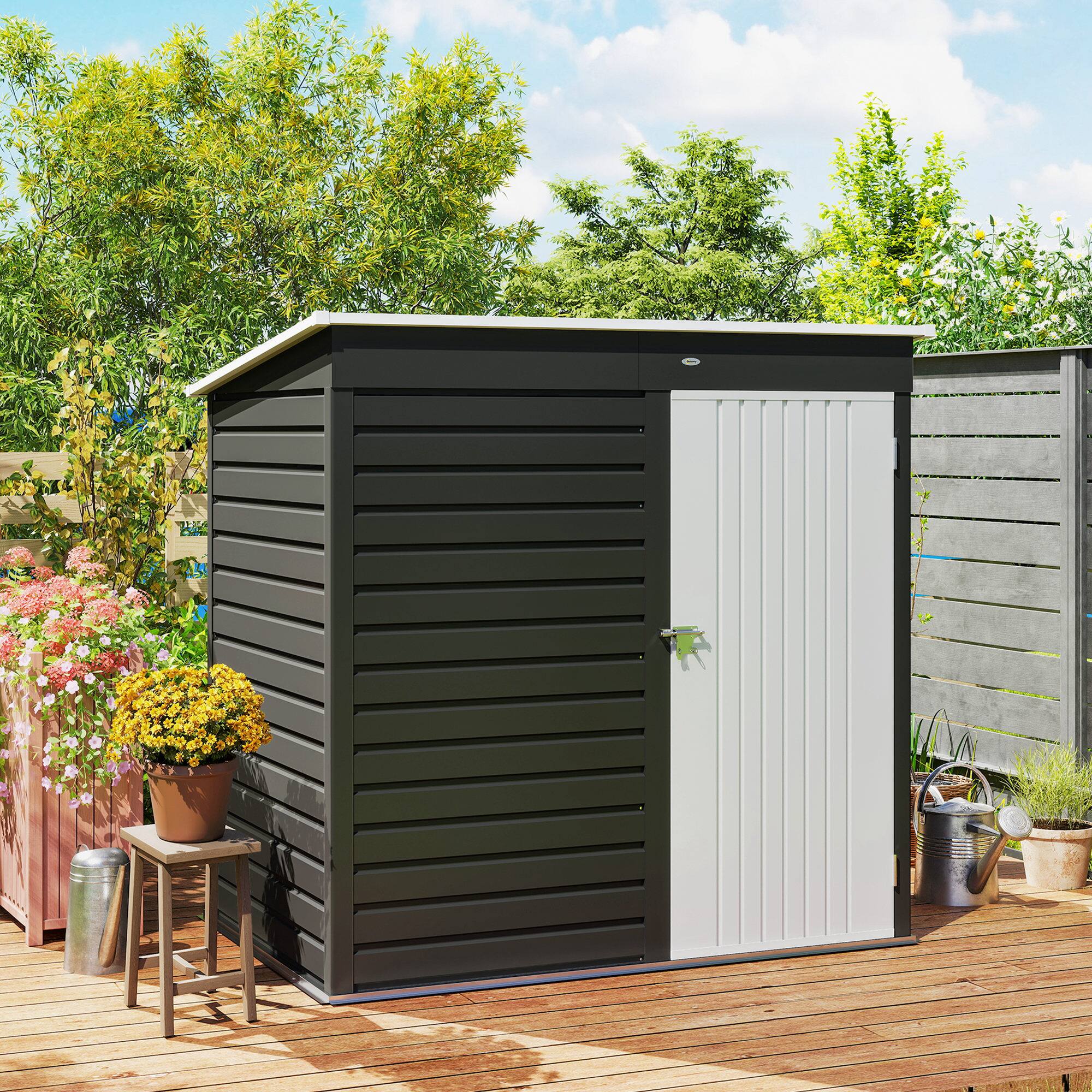 Alt View 7. Outsunny - x 4' Outdoor Garden Shed, Metal Storage Shed with Lockable Door and Gloves for Backyard Garden Patio.