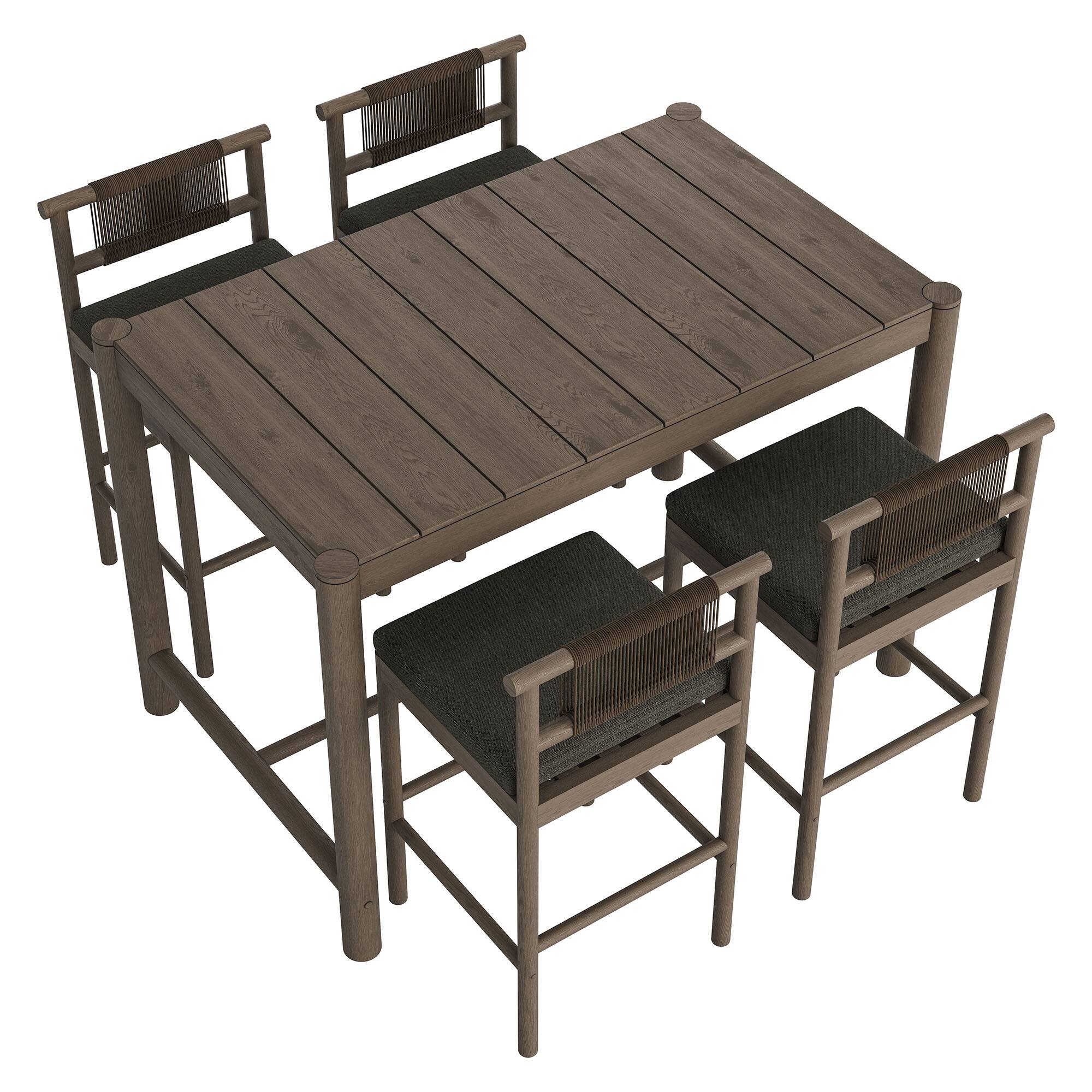 Alt View 3. Modway - Eleni 5-Piece Outdoor Teak Wood Bar Set by Modway - Weathered Gray Flint.