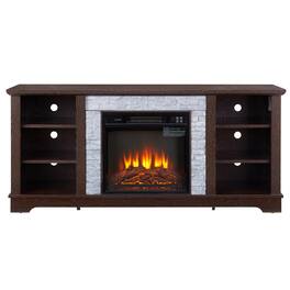 Boyel Living - 58.31-in Faux Stone Electric Fireplace TV Stand with 18-in Insert and Storage Cabinets - Cherry
