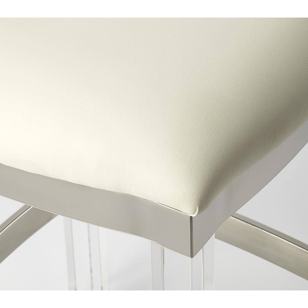 Angle. Starlight Canyon Home - White Acrylic Stool with Leather Seat for Counter Use - Clear Bar Stools - White.