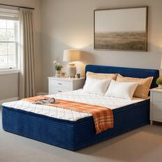 Front. Ovios - Queen 16" Plush Mattress with Memory Form in a Box, Detachable Headboard Included - Blue.