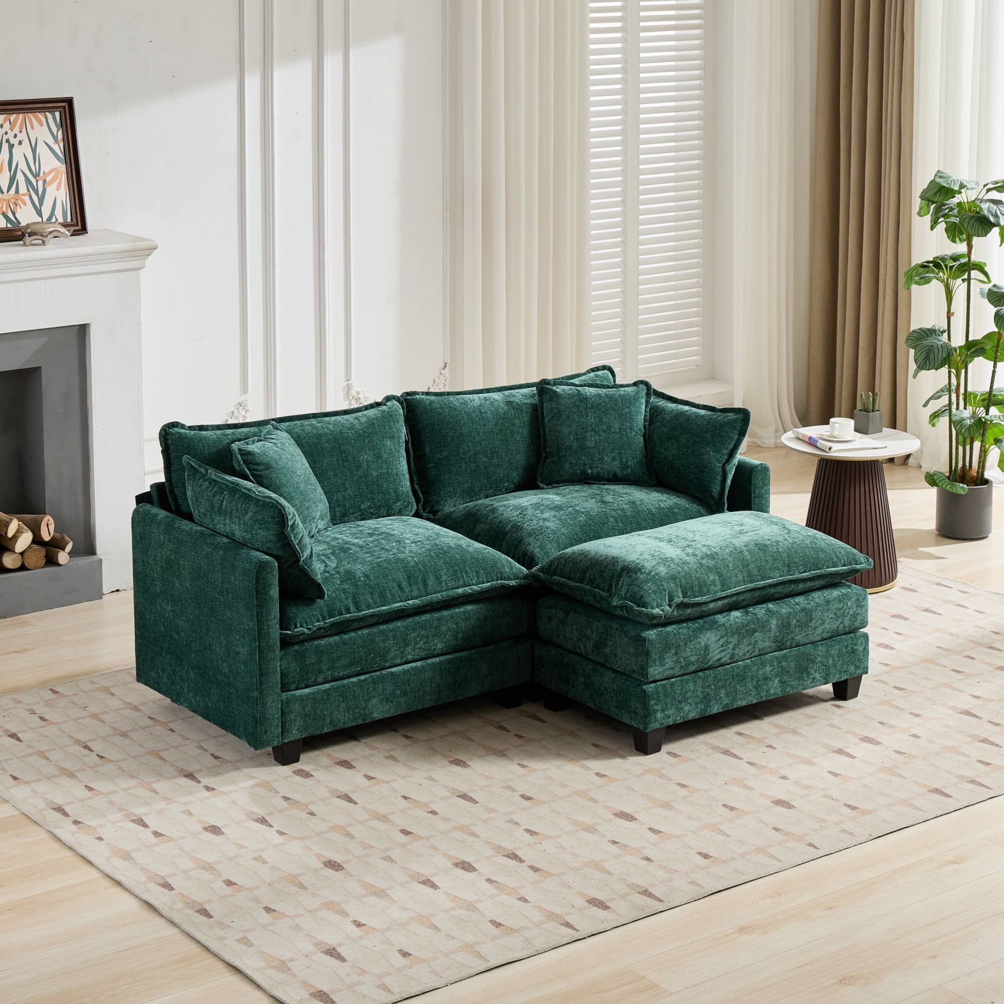 Back. GOODSILO - Modular Sofa Ottoman with Adjustable Backrest and Double Layer Cushion for Modern Living Spaces - Green.