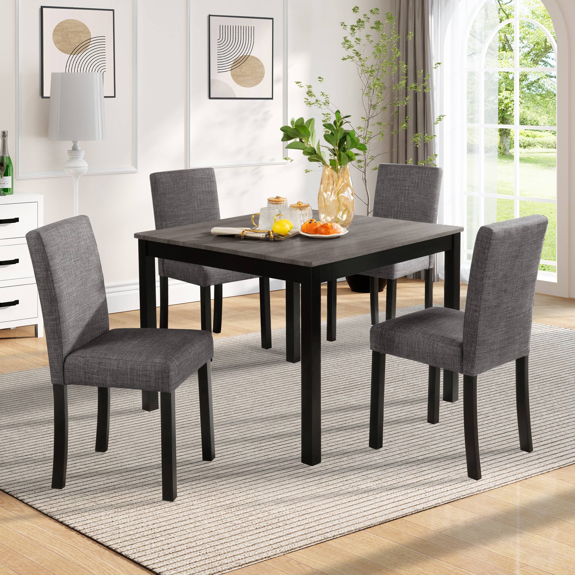 Angle. APRILSOUL - 5-Piece Dining Table Set with 4 Chairs Dining Table Set for 4 with Chairs Wooden Dining Table Set Gray Black - Black,Light Gray.