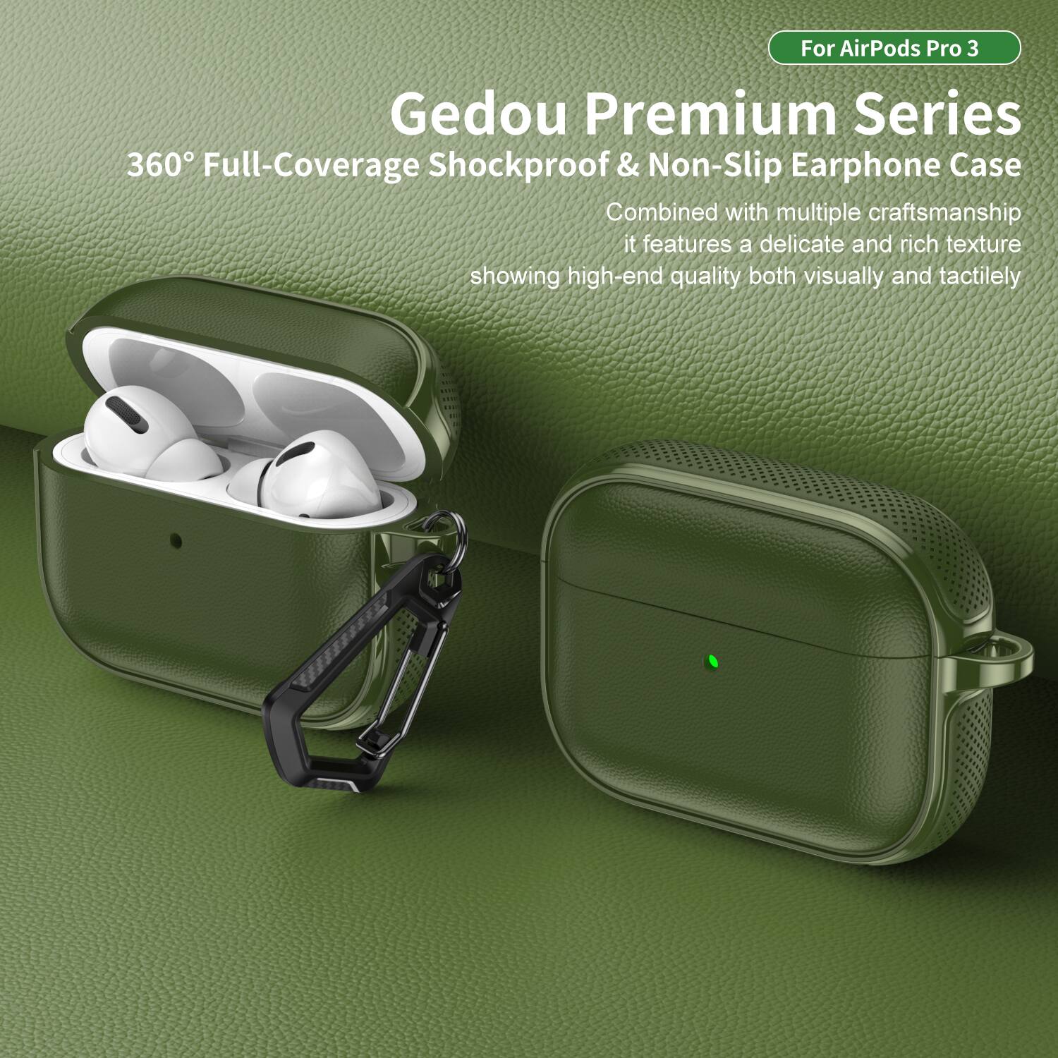 For AirPods Pro 3

Gedou Premium Series  
360° Full-Coverage Shockproof & Non-Slip Earphone Case

Combined with multiple craftsmanship, it features a delicate and rich texture showing high-end quality both visually and tactiley.