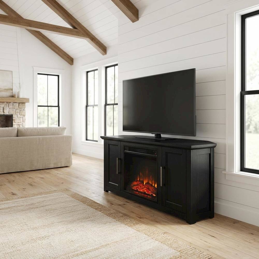 Alt View 1. FurniFact - Corner Fireplace TV Stand for 50+ Inch Screens with Storage Shelves - Brown.